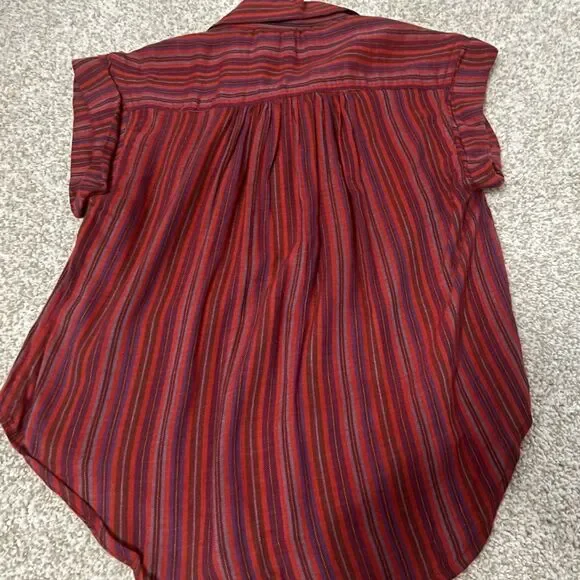 Japna Red Pinstripe Button Down Short Sleeve Blouse XS - Picture 2 of 5